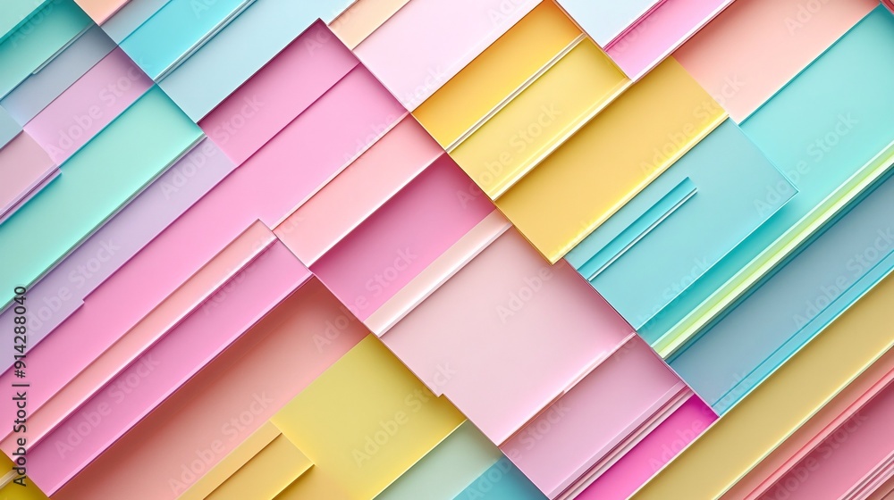 Poster Minimal geometric shapes in a detailed flat lay composition using pastel colors to form a modern and abstract design Stock Photo with copy space