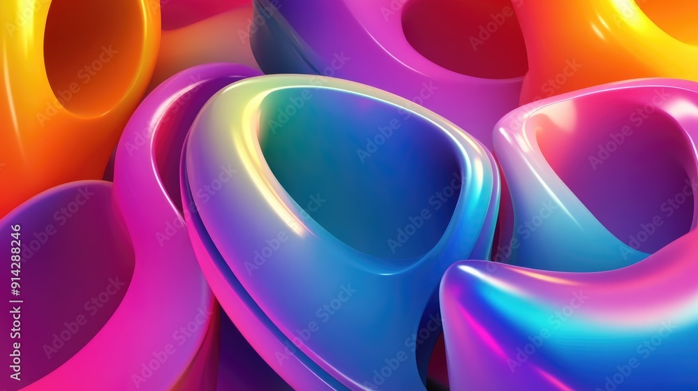 Poster colorful 3d abstract background with overlapping shapes and dynamic lighting, vibrant design