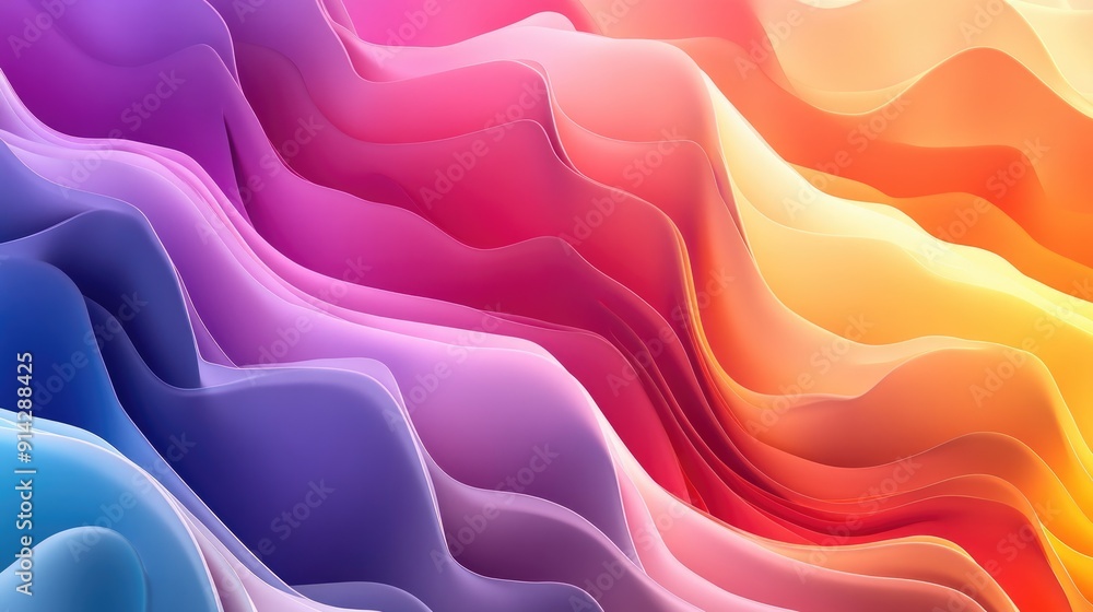 Poster colorful 3d background with layered waveforms and gradient colors, artistic abstract design