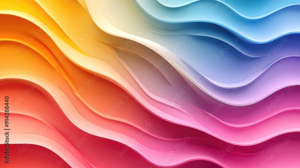 Poster colorful 3d background with layered waveforms and gradient colors, artistic abstract design