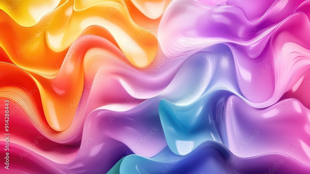 Poster colorful 3d background with fluid wave patterns and gradient hues, lively abstract art