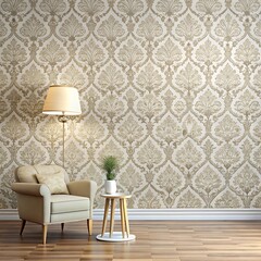 Scandinavian living room interior design zoom backgroundDoodle patterned wallpaper graphics