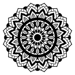 Floral mandala with line, circular shape, drawing of botanical style, natural theme, for coloring book page, ornament, decoration, tattoo, wallpaper, background, card, sticker.