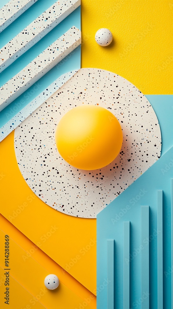 Poster A high-detail flat lay of minimal geometric patterns in soft pastel colors showcasing abstract design elements in a harmonious composition Stock Photo with copy space