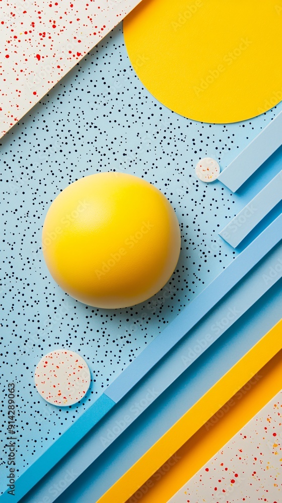 Poster A high-detail flat lay of minimal geometric patterns in soft pastel colors showcasing abstract design elements in a harmonious composition Stock Photo with copy space