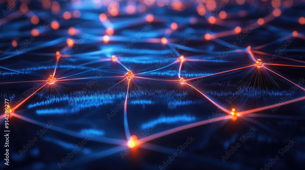 Poster digital 3d technology background with interconnected networks and glowing lines, advanced design