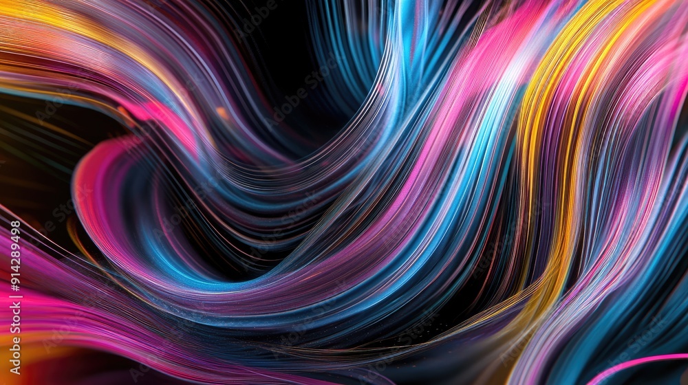 Poster dynamic 3d abstract background with moving lines and vibrant colors, energetic visual design