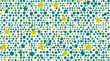 Abstract Stars and Circles Pattern Watercolor on White Background - Teal, Yellow, Green Polka Dots, Geometric, Modern, Minimalist, Seamless