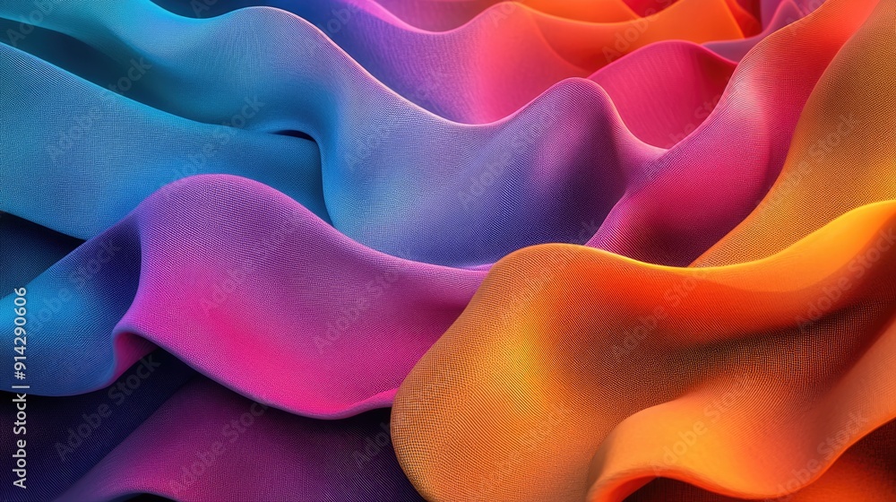 Poster dynamic 3d background with twisted fabric and colorful gradients, energetic textile art