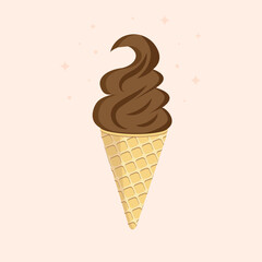 Chocolate ice cream on a bright background.Vector illustration.