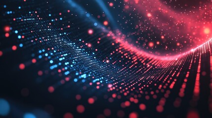 Obraz premium Dynamic 3D technology background with floating data points and light beams, high-tech design