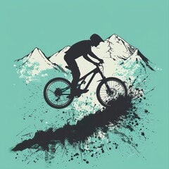 Mountain biker silhouette with splash of paint.