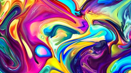 Abstract colorful fluid art, vibrant swirls and splashes of multicolor paint. Creative artistic expression concept