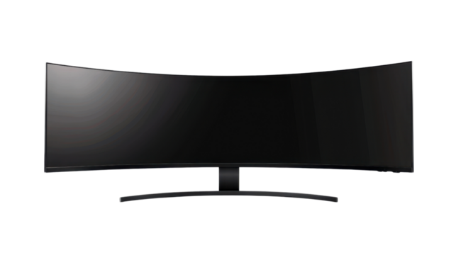 Ultra wide curve lcd monitor screen on transparent background