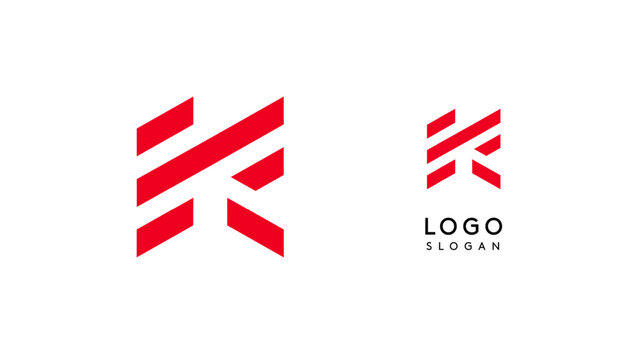 Abstract red geometric letter K with parallel lines. Stripes modern logotype concept, futuristic design for an innovative company, minimalist sporty and technological power style. Vector illustration