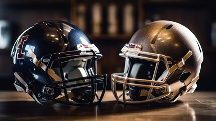 Fototapeta premium Two Football Helmets, Ready For The Game