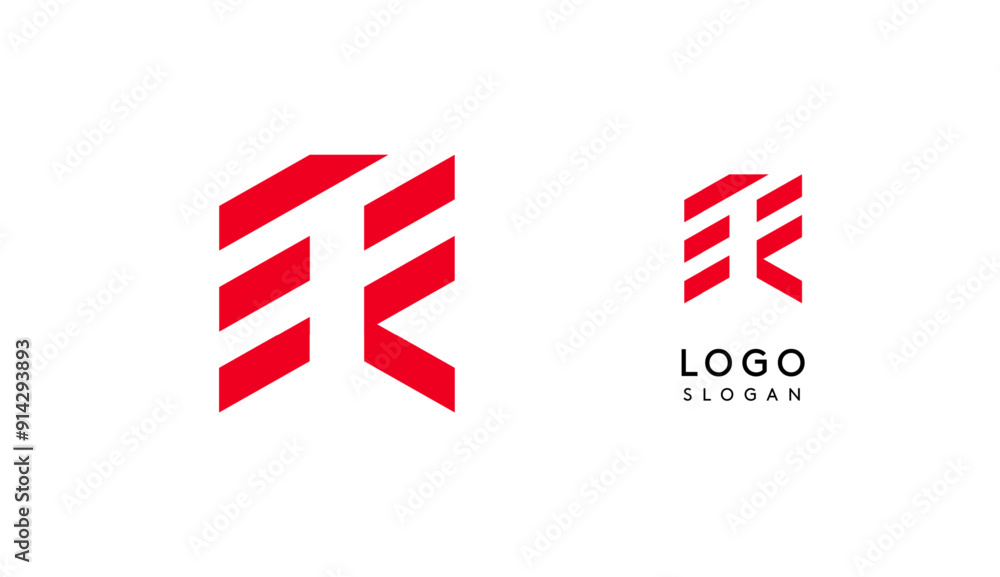 Poster abstract red geometric letter r with parallel lines. stripes modern logotype concept, futuristic des