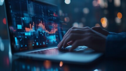 Business data analysis growth and development. Businessman working on laptop with financial report