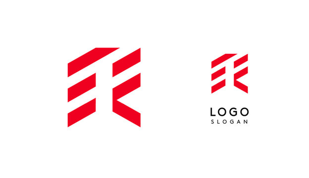 Abstract red geometric letter R with parallel lines. Stripes modern logotype concept, futuristic design for an innovative company, minimalist sporty and technological power style. Vector illustration