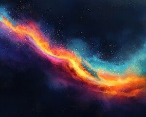 Obraz premium Cosmic Dance Digital Watercolor, Abstract Galaxy with Bright Colors, Digital Art, Space, Nebula, Stars, Painting