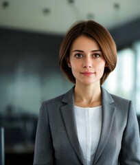 Fototapeta premium Elegant young businesswoman in a modern corporate environment.