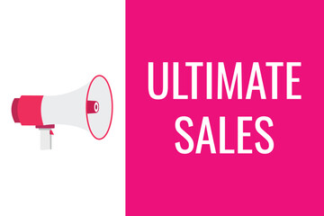 ultimate sales button, banner, label, template for website. ultimate sales text with colorful megaphone icon
