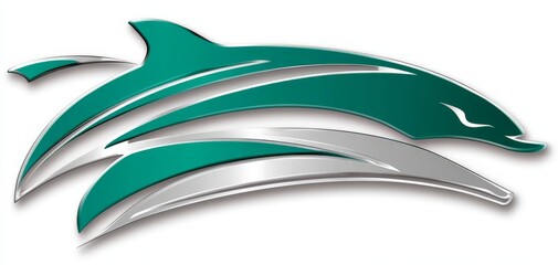 Emerald and Silver Dolphin Logo A sleek and modern design representing freedom, strength, and grace, perfect for aquatic businesses or ocean-themed brands