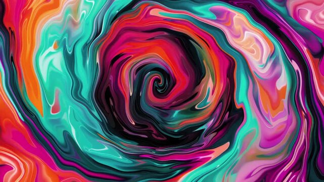 Video animation of colorful vibrant abstract spiral background with swirls and wavy shapes
