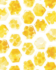 A yellow and white pattern of honeycomb shapes
