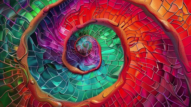 Video animation of colorful vibrant abstract spiral background with swirls and wavy shapes