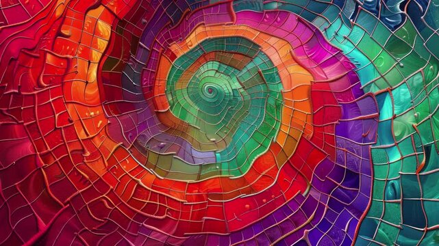Video animation of colorful vibrant abstract spiral background with wavy shapes and swirls