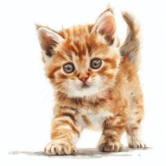 Obraz premium Playful Watercolor Kitten Illustration Clipart on White Background for Design Projects