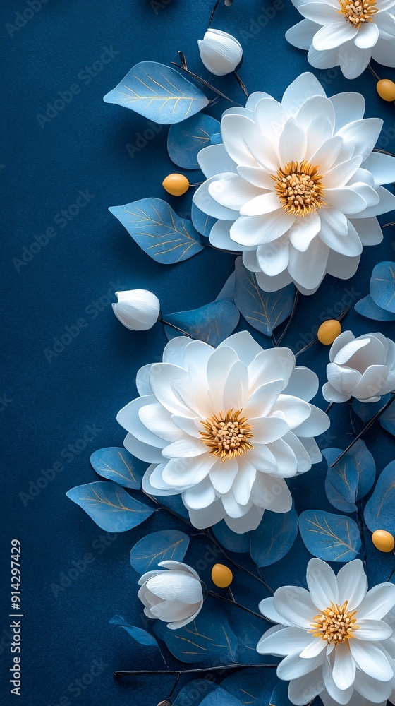 Poster detailed minimal flat lay of leaves and flowers in pastel tones with clean lines for an elegant and 
