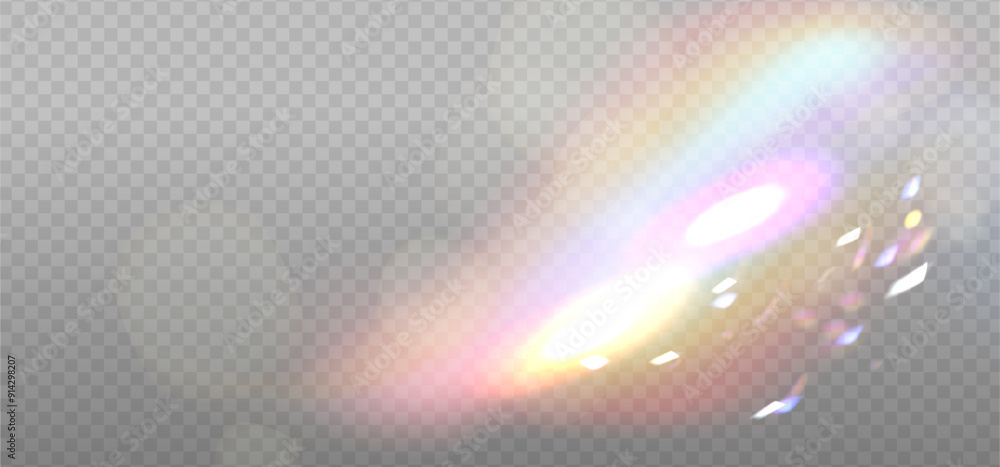 Aufkleber rainbow highlight on a light background with sparkles. bokeh glare or reflection from water. glitter