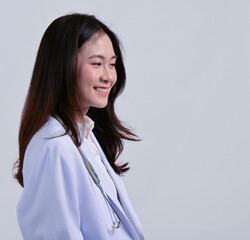 A beautiful Asian women doctor in work-ready uniform