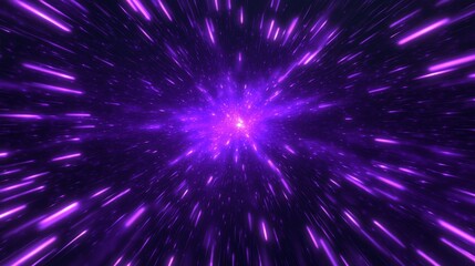 Perspective First-person Composition Details Abstract, digital art, 3D render Image Details Purple light streaks radiating from a central point, creating a tunnel-like effect. Concept Hyperspace trave