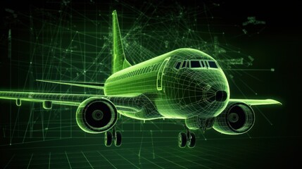 Wireframe Airplane in Green