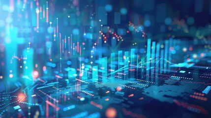 Obraz premium Abstract representation of financial data visualization with various charts and graphs, illustrating market trends, economic analysis, and digital finance.