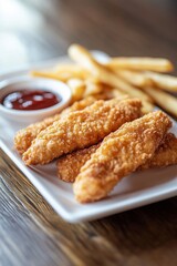 Chicken Tenders with French Fries and Ketchup

