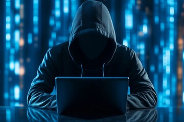 Hacker in Hoodie Using Laptop

