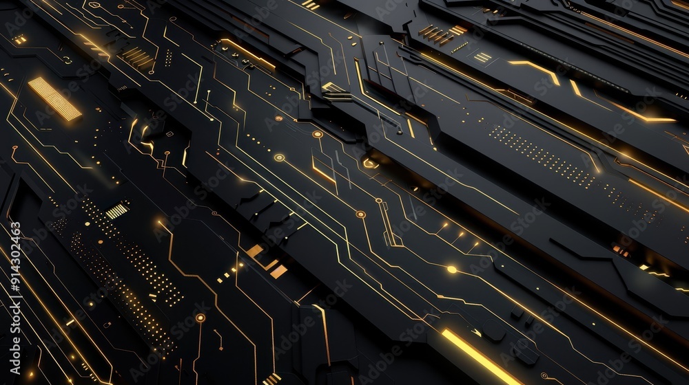 Poster futuristic circuit board with illuminated pathways, indicative of advanced technology