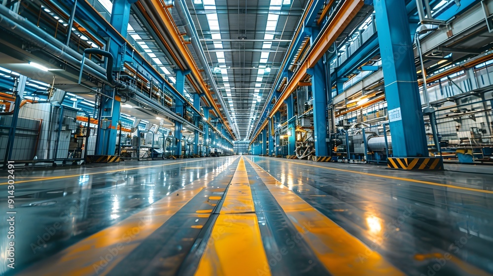 Poster modern automated factory with efficient manufacturing systems and advanced industry technology