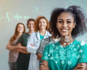 Diverse Group of Healthcare Professionals Discussing Insurance Solutions and Medical Care Concepts