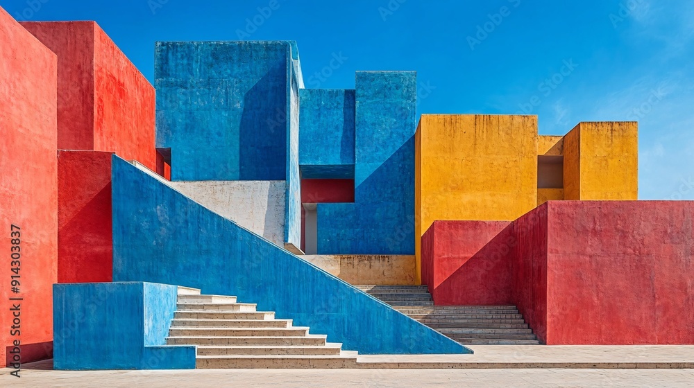 Poster minimal urban scene with abstract geometric buildings and pastel tones for a clean and modern look s