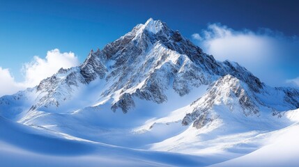 Obraz premium Snow-covered mountain peak under a clear blue sky, high quality