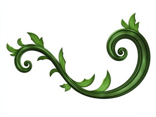 Whimsical Green Swirls 3D Illustration of a Spiraling Vine with Detailed Textured Leaves - Nature, Botanical, Decorative, Art, Design