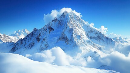 Obraz premium Snow-covered mountain peak under a clear blue sky, high quality