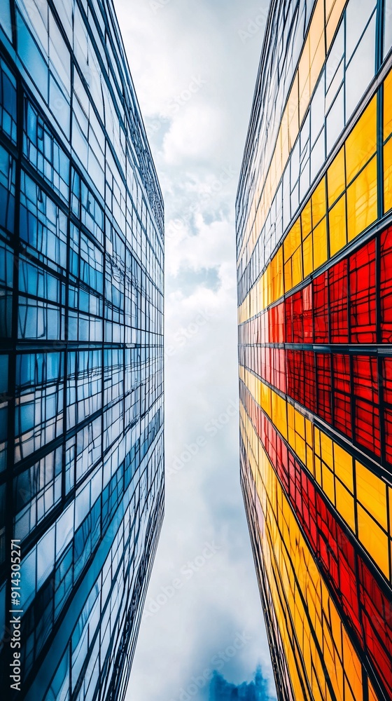 Poster geometric buildings in an abstract cityscape with pastel hues creating a minimalist urban scene stoc