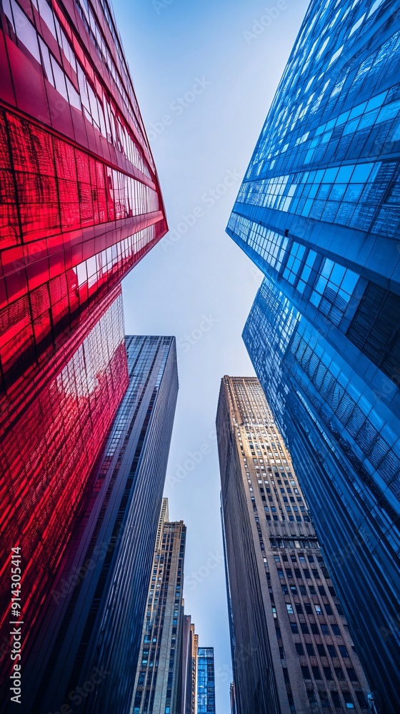 Poster geometric buildings in an abstract cityscape with pastel hues creating a minimalist urban scene stoc