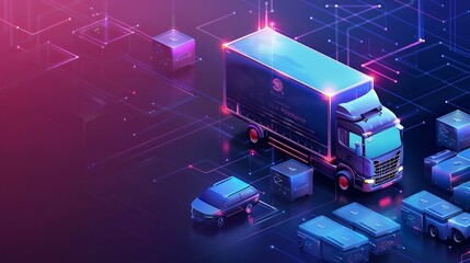 Smart delivery management system with innovative internet of things technology to identify package picking and delivery . Future concept of supply chain and logistic network business.